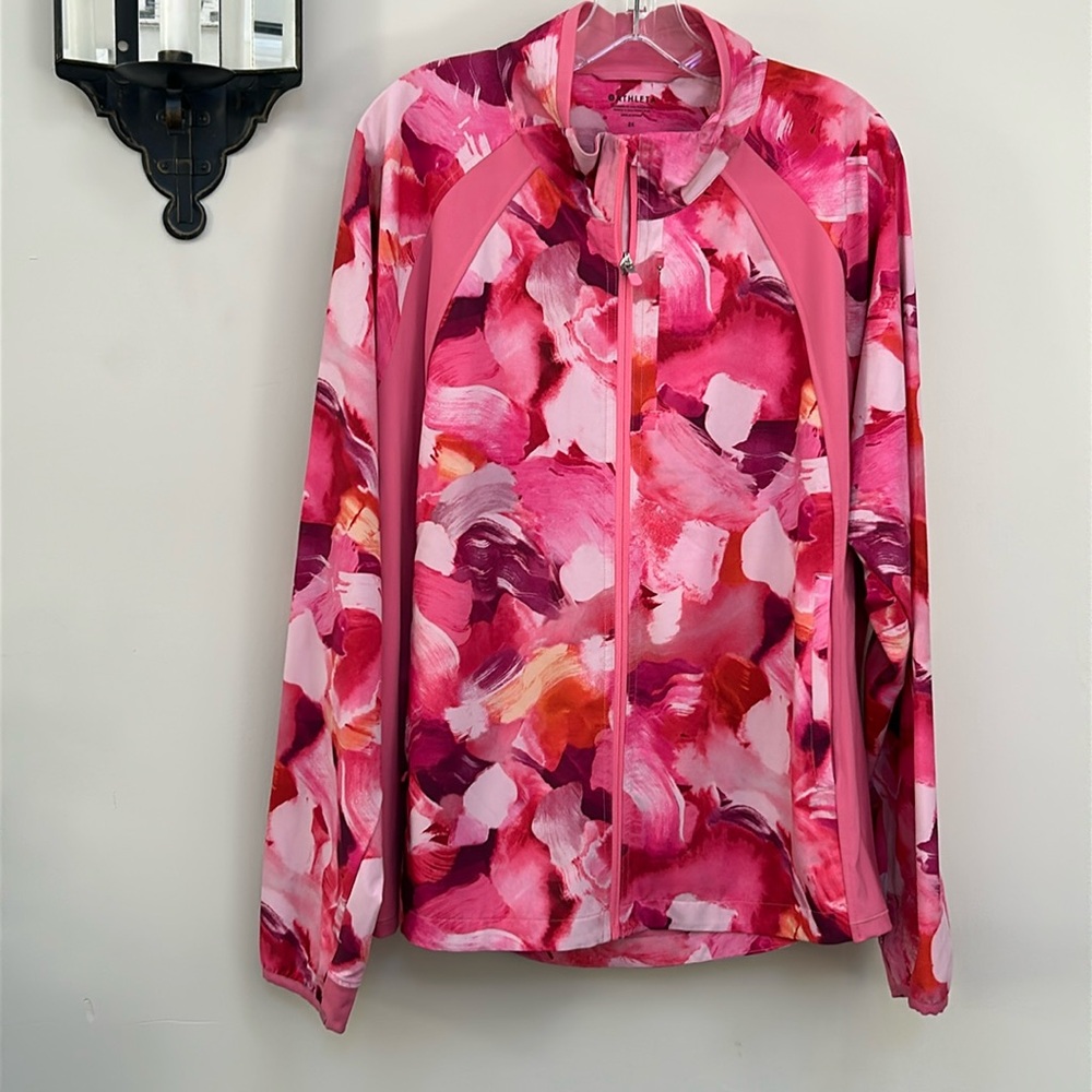 Athleta Run With It Floral Printed Jacket Pink 2X